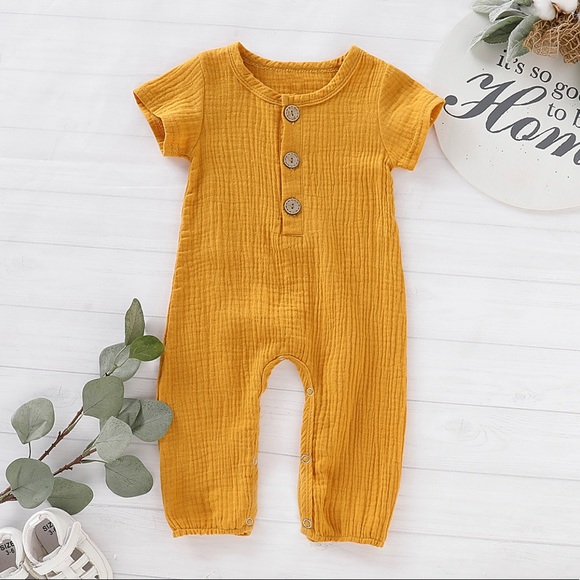 PatPat Crepe Solid Short-sleeve Baby Jumpsuit. Ginger color.0-3 Months - Picture 1 of 5